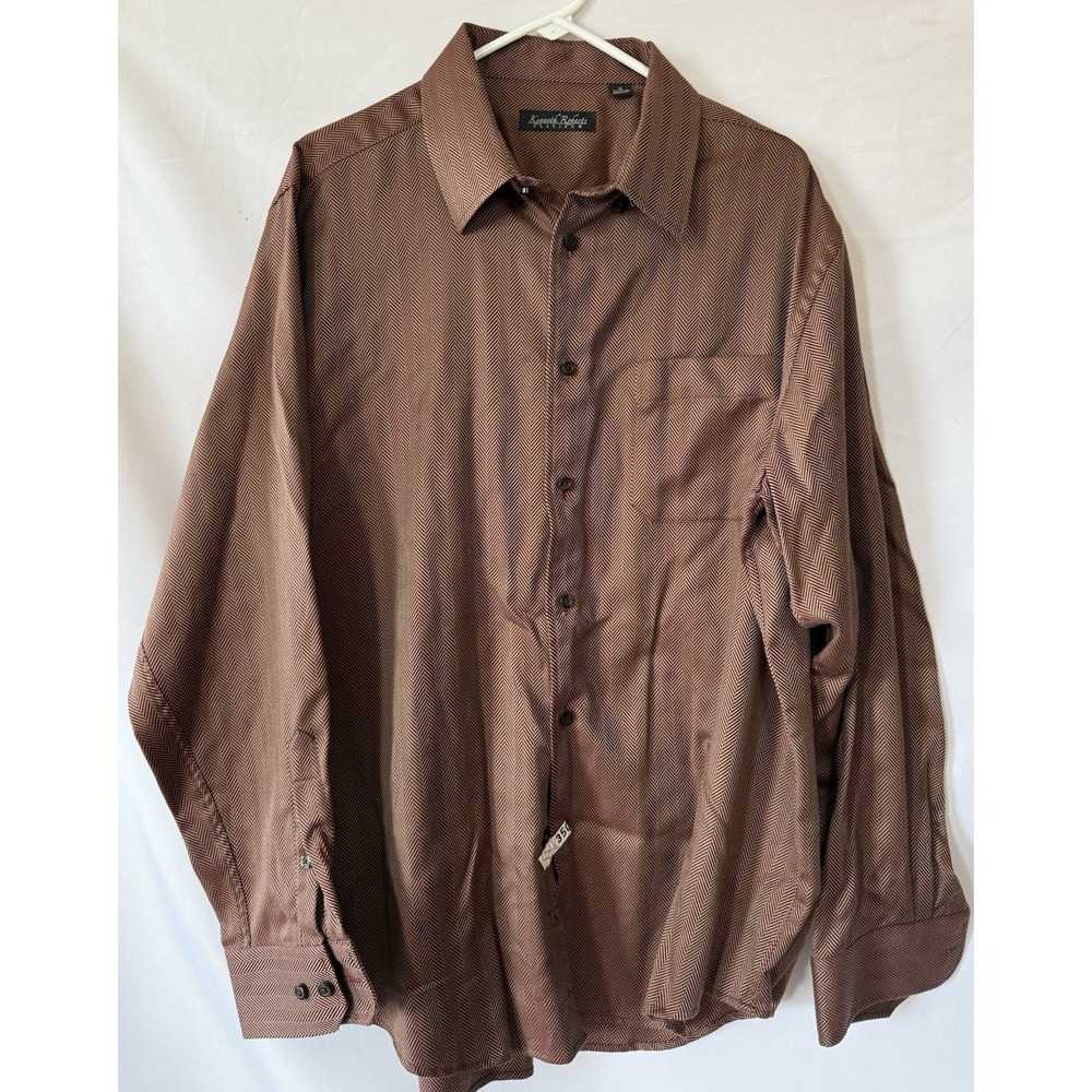 Kenneth Robert's Platinum Mens Brown 100% Cotton Long Sleeve Shirt XL